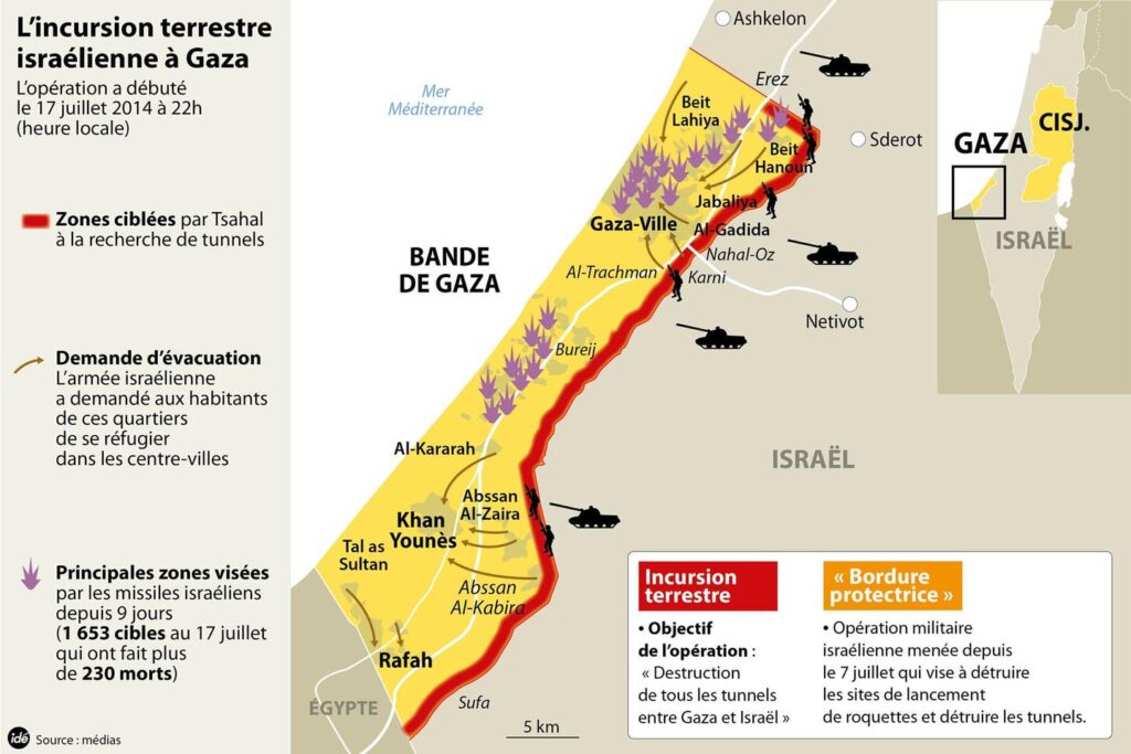 Carte de l'emplacement des troupes et conflit entre Israël et la Palestine