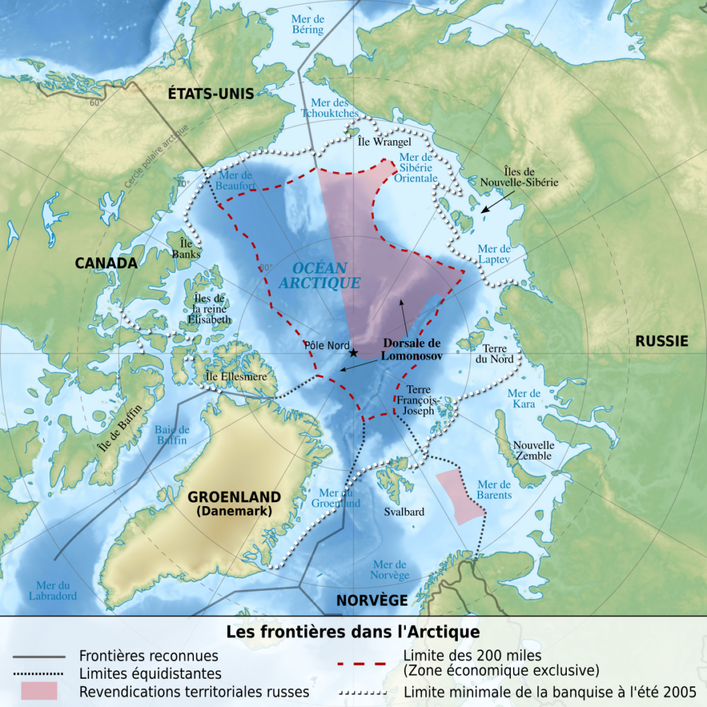 Carte de l'arctique et les revendications russes